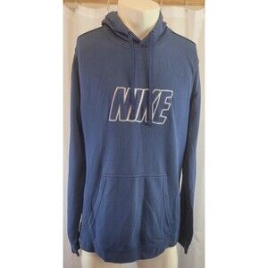 Nike Hoodie Mens L Blue Sweatshirt Big Spellout Logo Hoodie Pullover Embroidered